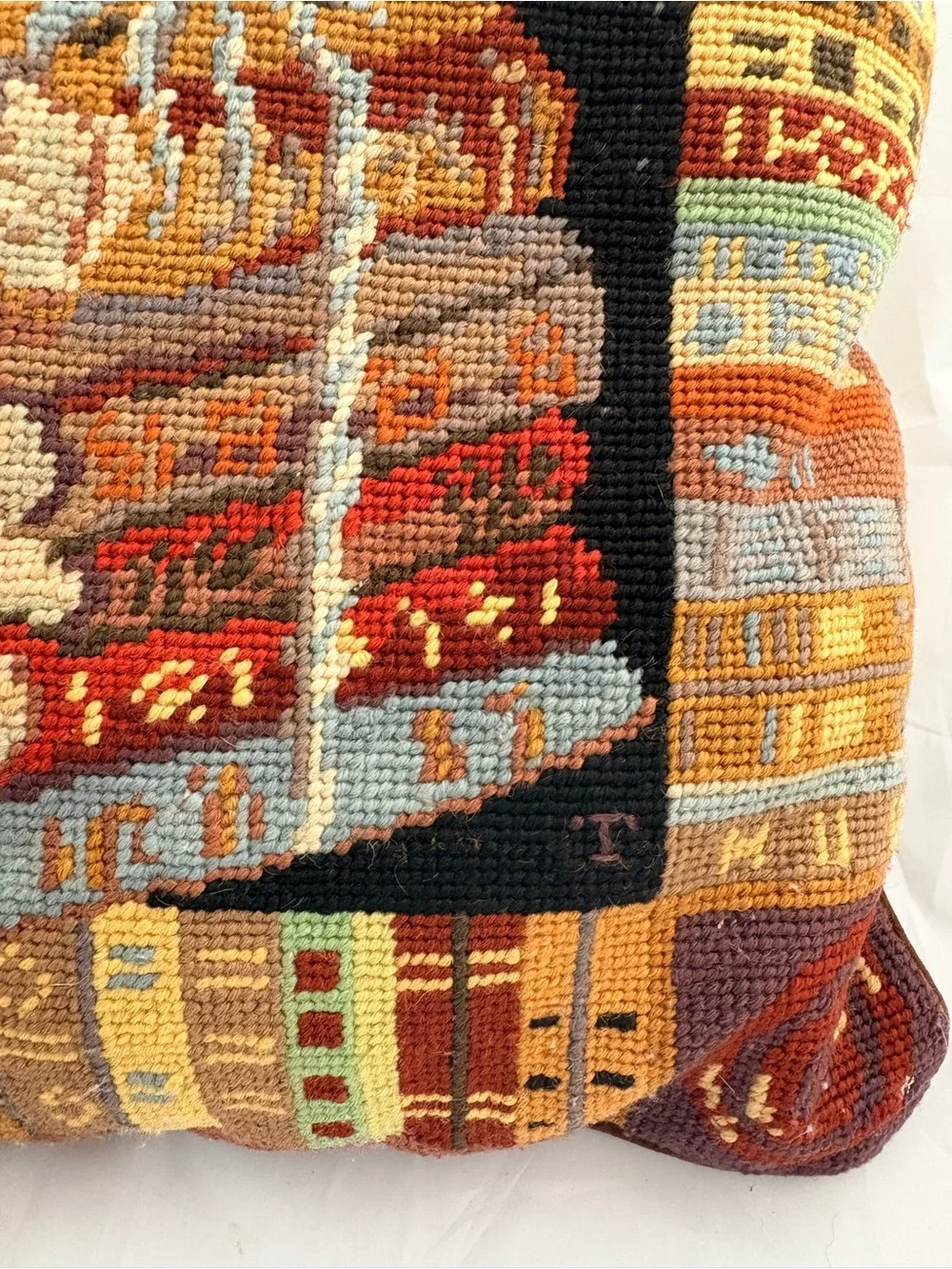 Decorative Needlepoint Book Stack Pillow - Multicolor